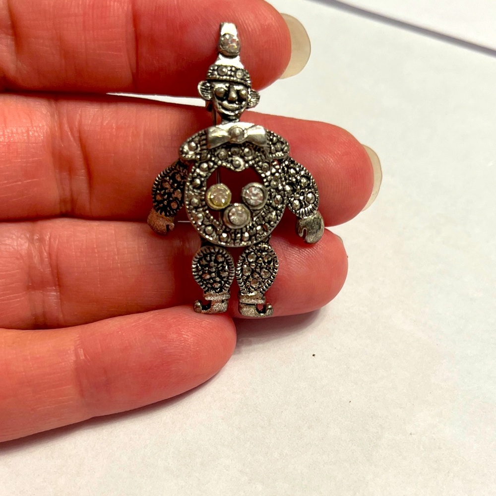 Articulated Silver Clown Pendant with rhinestone